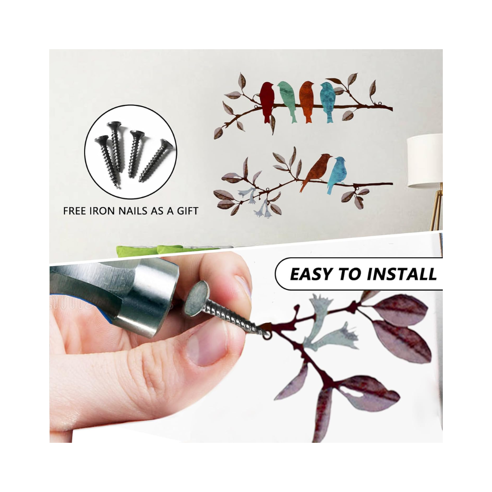 Décoration murale d'oiseau en métal, 2 pièces, Oiseaux et Feuillage