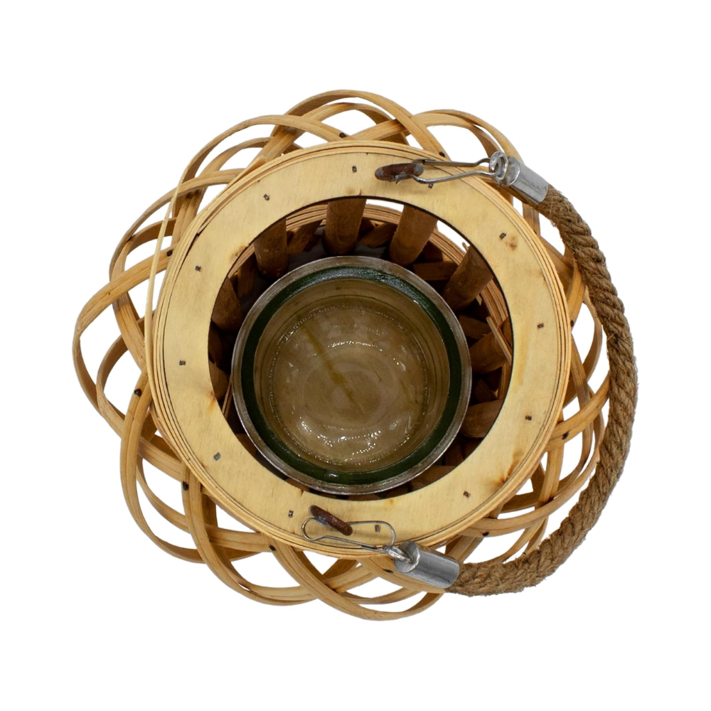 Lanterne en bois avec verre à bougie – Photophore suspendu avec corde de jute