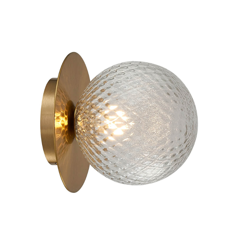 Applique - Verre texturé & feuille de métal ronde, design chic et lumineux