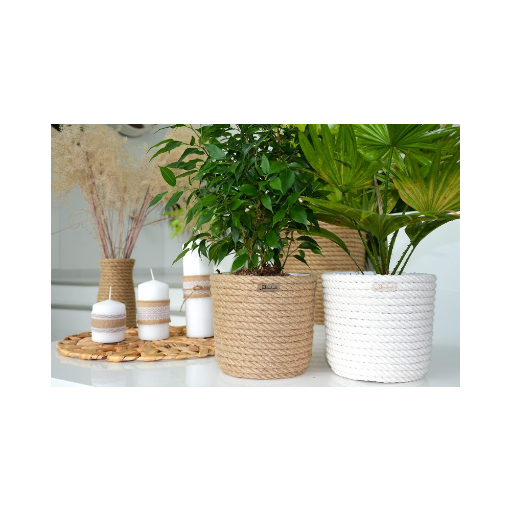 Pot de fleurs 16 cm – Style Boho Eco-Natural en jute tressée, sans trous de drainage