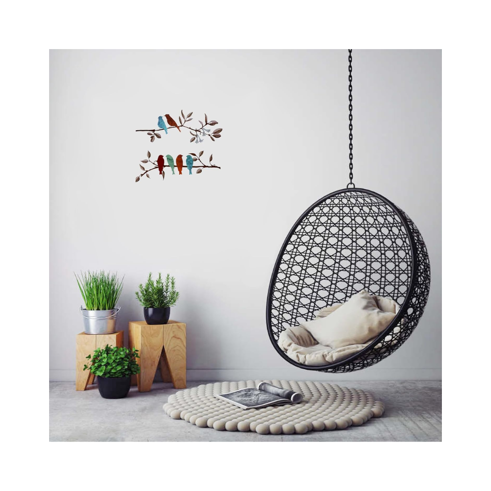 Décoration murale d'oiseau en métal, 2 pièces, Oiseaux et Feuillage