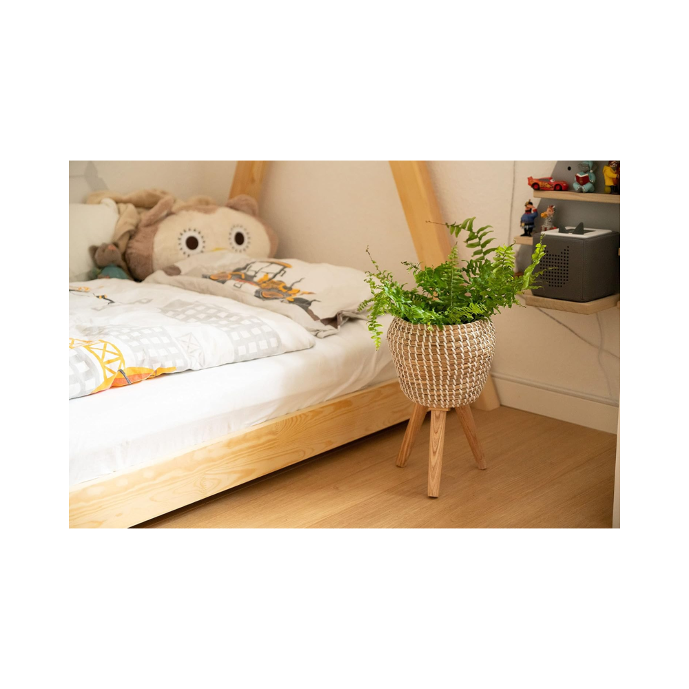 Pot de fleurs Decorasian avec support intégré – Cache-pot en jonc de mer tressé – Diamètre 20 cm