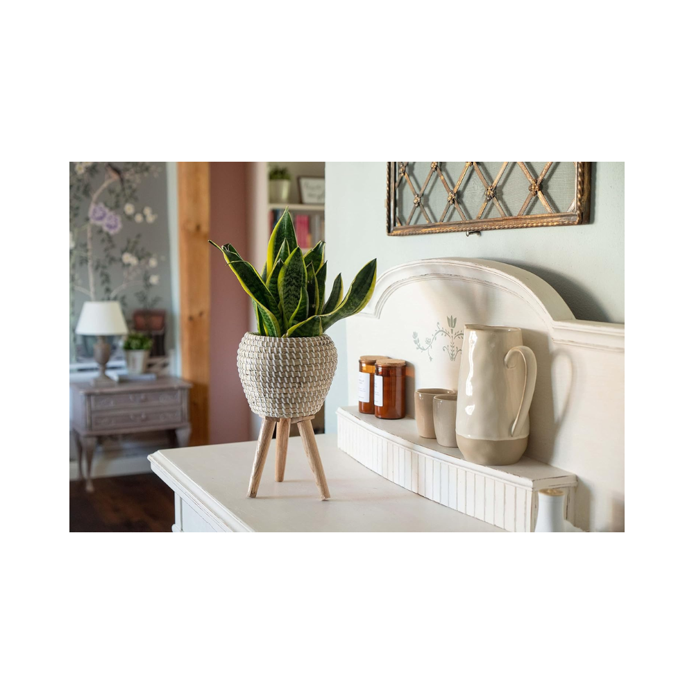 Pot de fleurs Decorasian avec support intégré – Cache-pot en jonc de mer tressé – Diamètre 20 cm