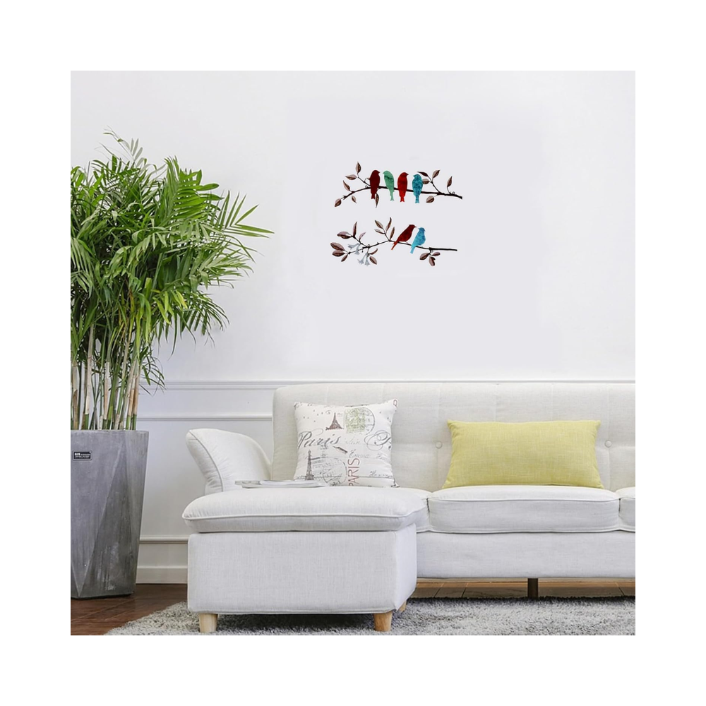 Décoration murale d'oiseau en métal, 2 pièces, Oiseaux et Feuillage