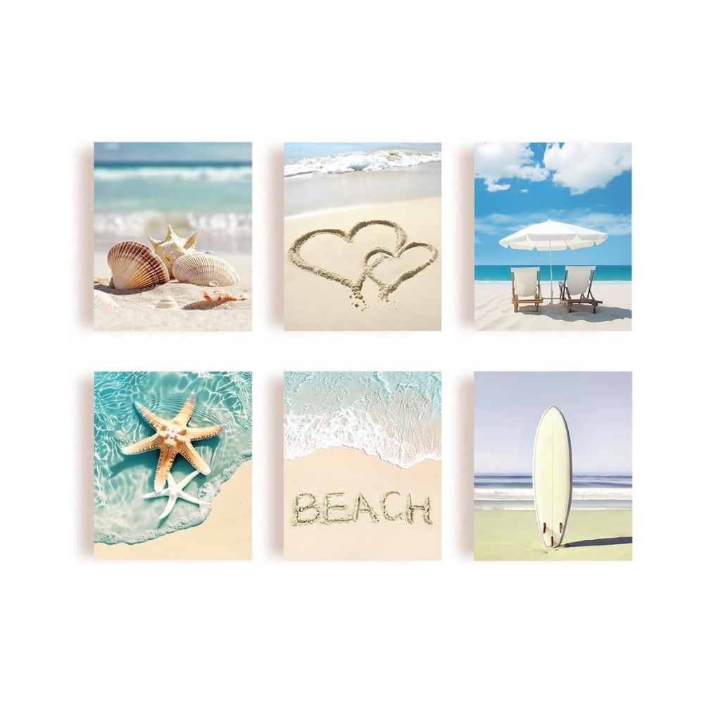 Impressions Murales de Plage D'Été - Paysage de Bord de Mer Peinture Murale - Lot de 6