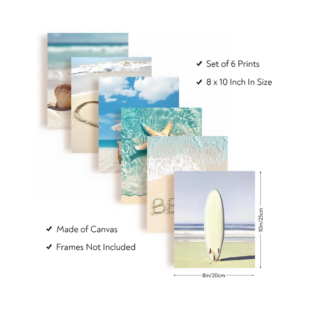 Impressions Murales de Plage D'Été - Paysage de Bord de Mer Peinture Murale - Lot de 6
