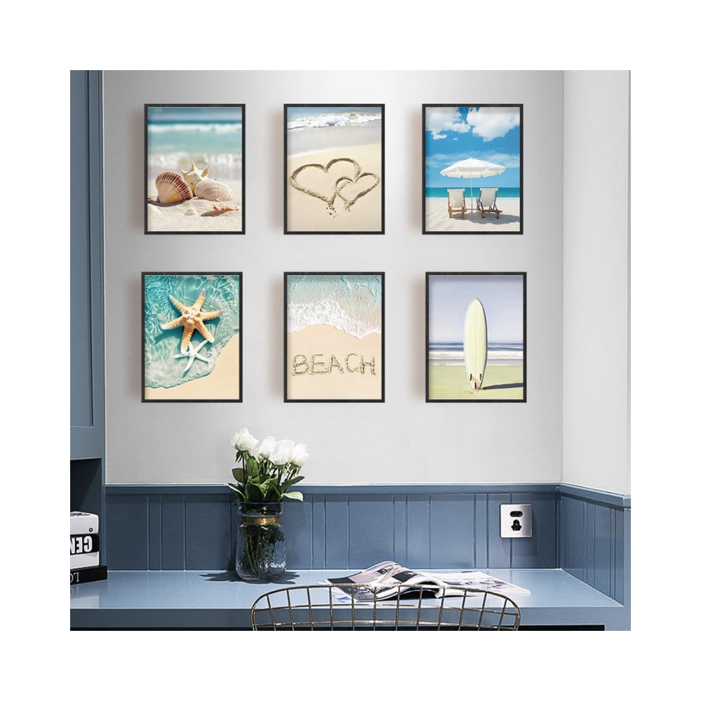 Impressions Murales de Plage D'Été - Paysage de Bord de Mer Peinture Murale - Lot de 6