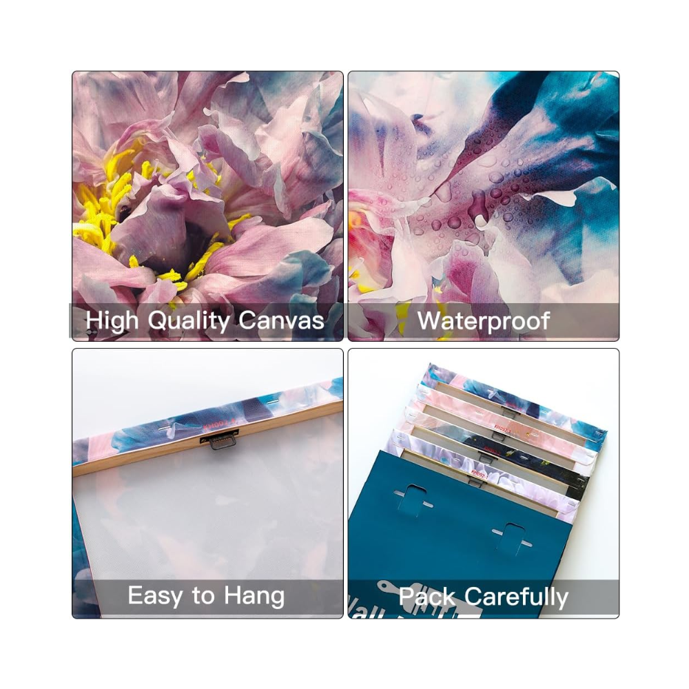 Ensemble de 4 peintures murales sur toile 30x30 cm – Cadres modernes décoratifs – Thème fleurs