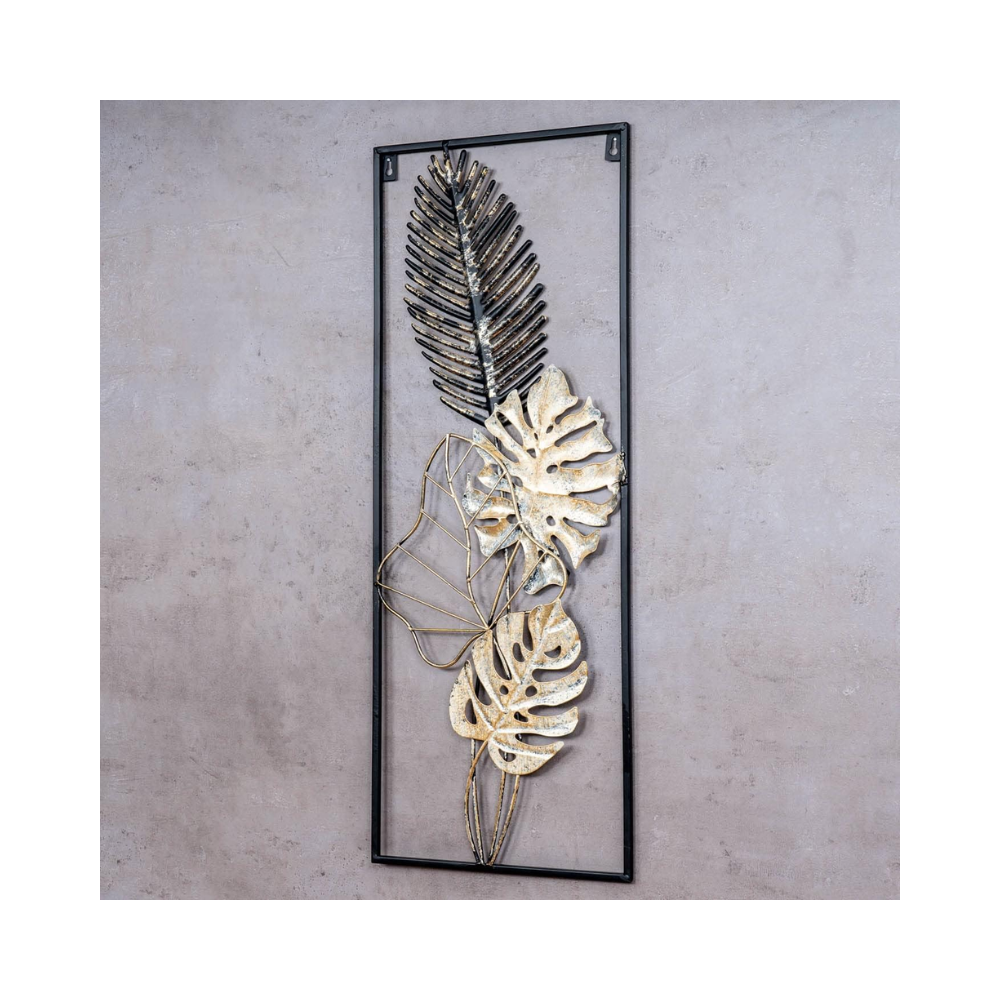 Tableau décoratif en métal – Hauteur 74 cm – Or, blanc et noir – Style industriel