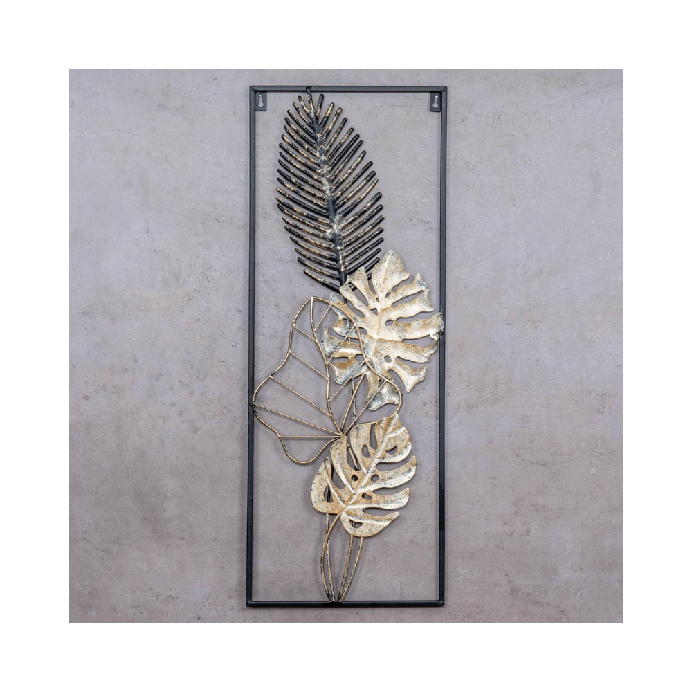 Tableau décoratif en métal – Hauteur 74 cm – Or, blanc et noir – Style industriel