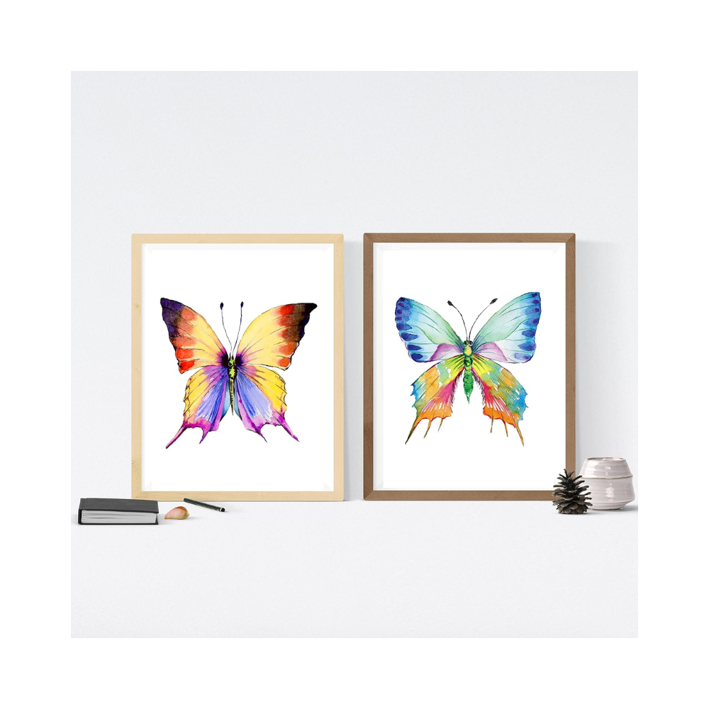 Ensemble de deux affiches – Papillons colorés style aquarelle – Format A3