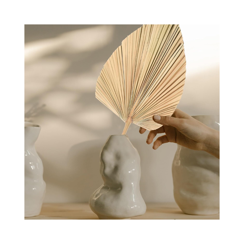 Lot de 2 Éventails en Feuilles de Palmier Séchées en Forme de Cœur