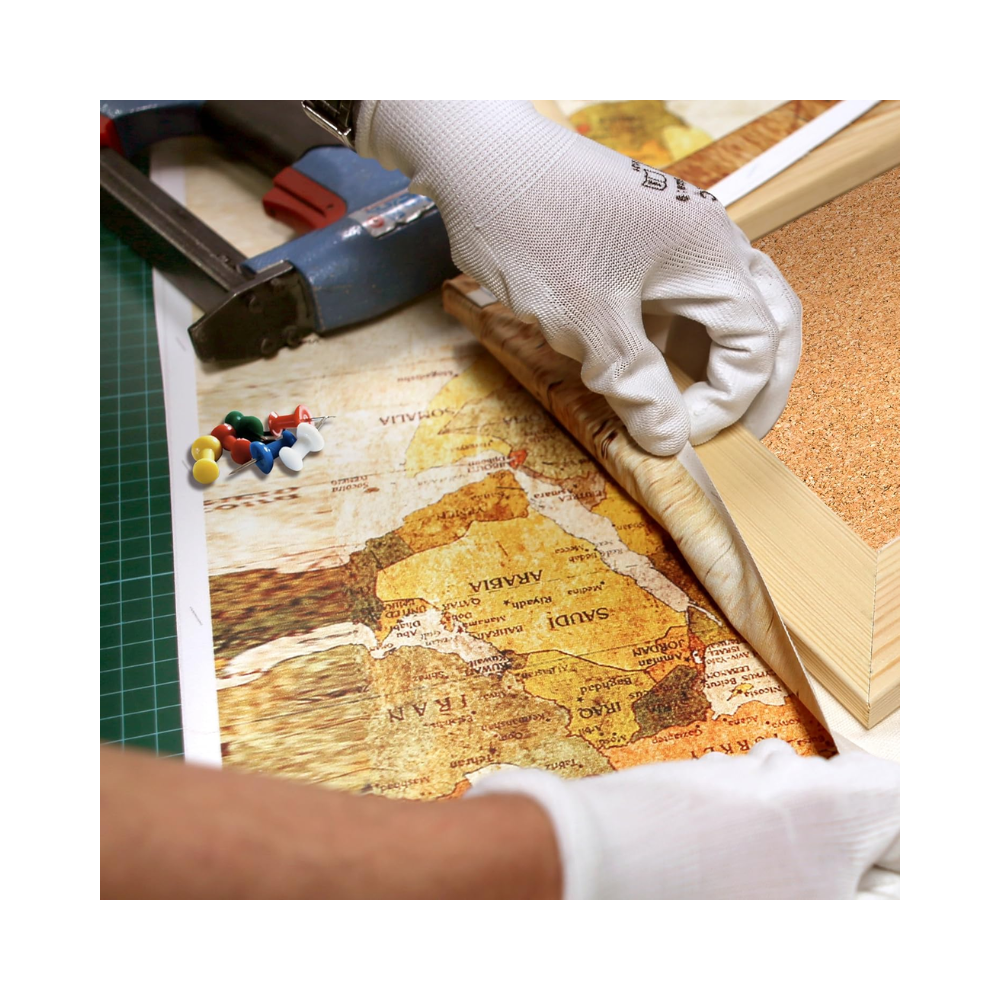 Tableau en liège – Mappemonde vintage – 90 x 60 cm – Cadre en bois