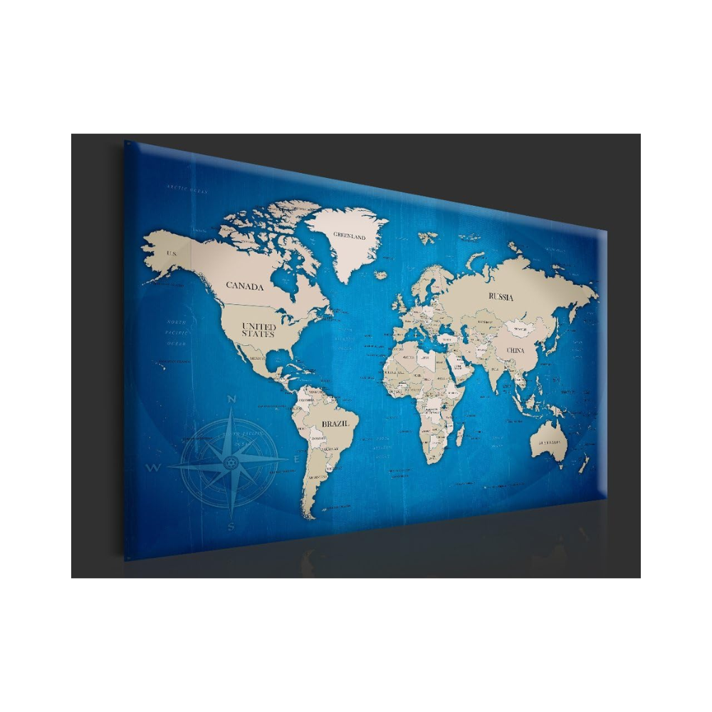 Tableau en liège – Mappemonde vintage – 90 x 60 cm – Cadre en bois