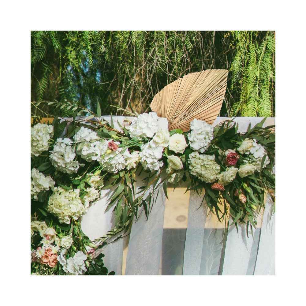 Lot de 2 Éventails en Feuilles de Palmier Séchées en Forme de Cœur