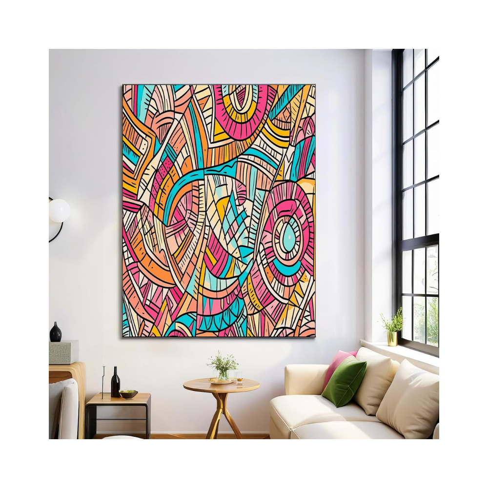 Tableau décoratif sur toile – Géométrie abstraite rouge et orange – 50 x 70 cm