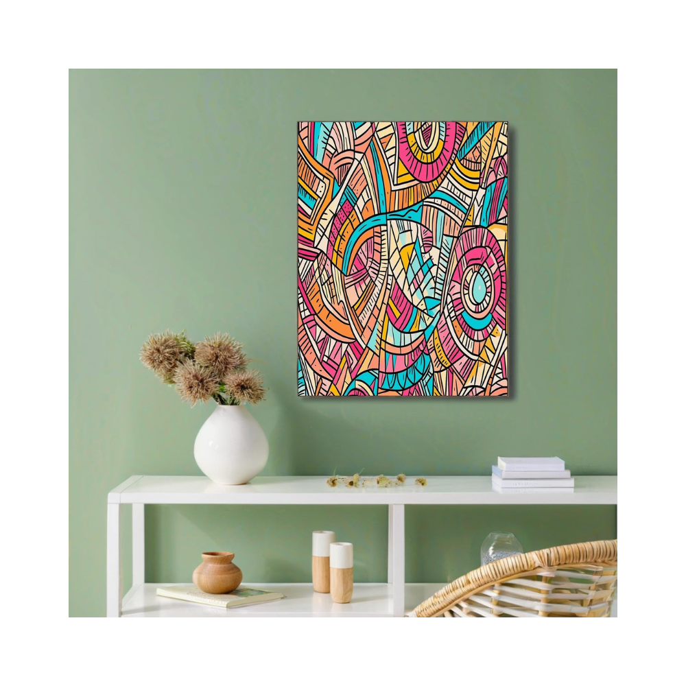 Tableau décoratif sur toile – Géométrie abstraite rouge et orange – 50 x 70 cm