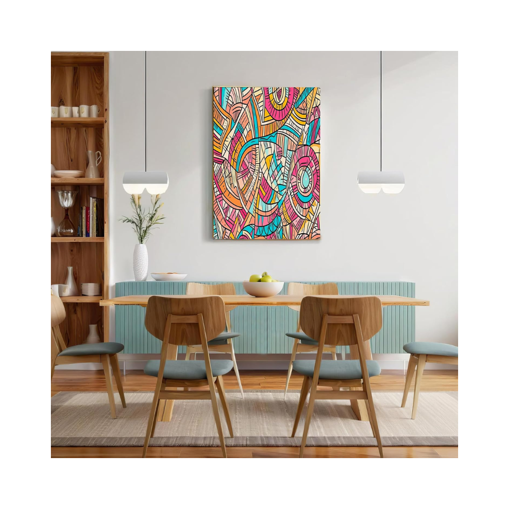 Tableau décoratif sur toile – Géométrie abstraite rouge et orange – 50 x 70 cm