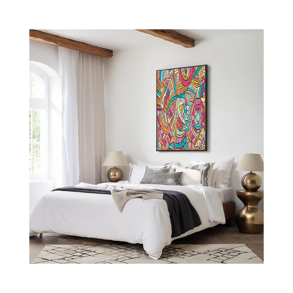 Tableau décoratif sur toile – Géométrie abstraite rouge et orange – 50 x 70 cm