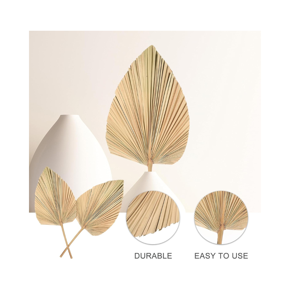 Lot de 2 Éventails en Feuilles de Palmier Séchées en Forme de Cœur