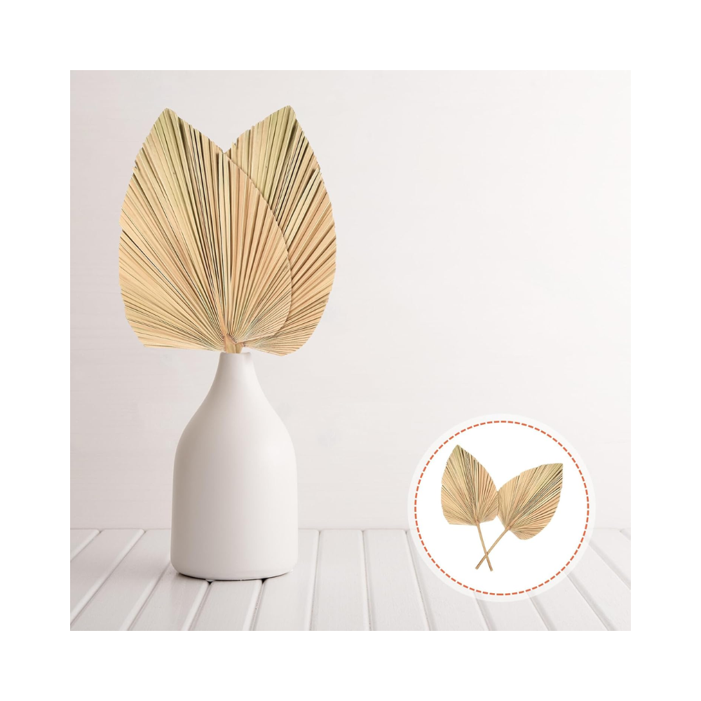Lot de 2 Éventails en Feuilles de Palmier Séchées en Forme de Cœur