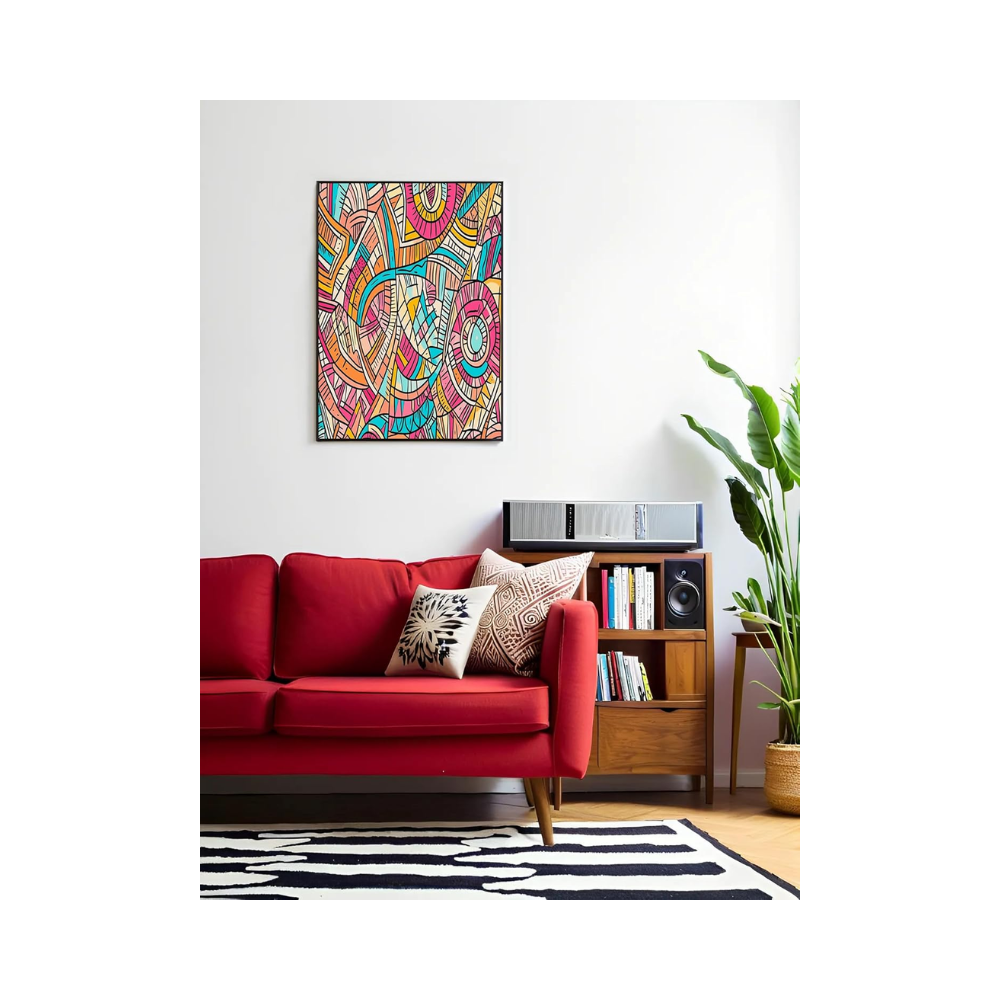 Tableau décoratif sur toile – Géométrie abstraite rouge et orange – 50 x 70 cm
