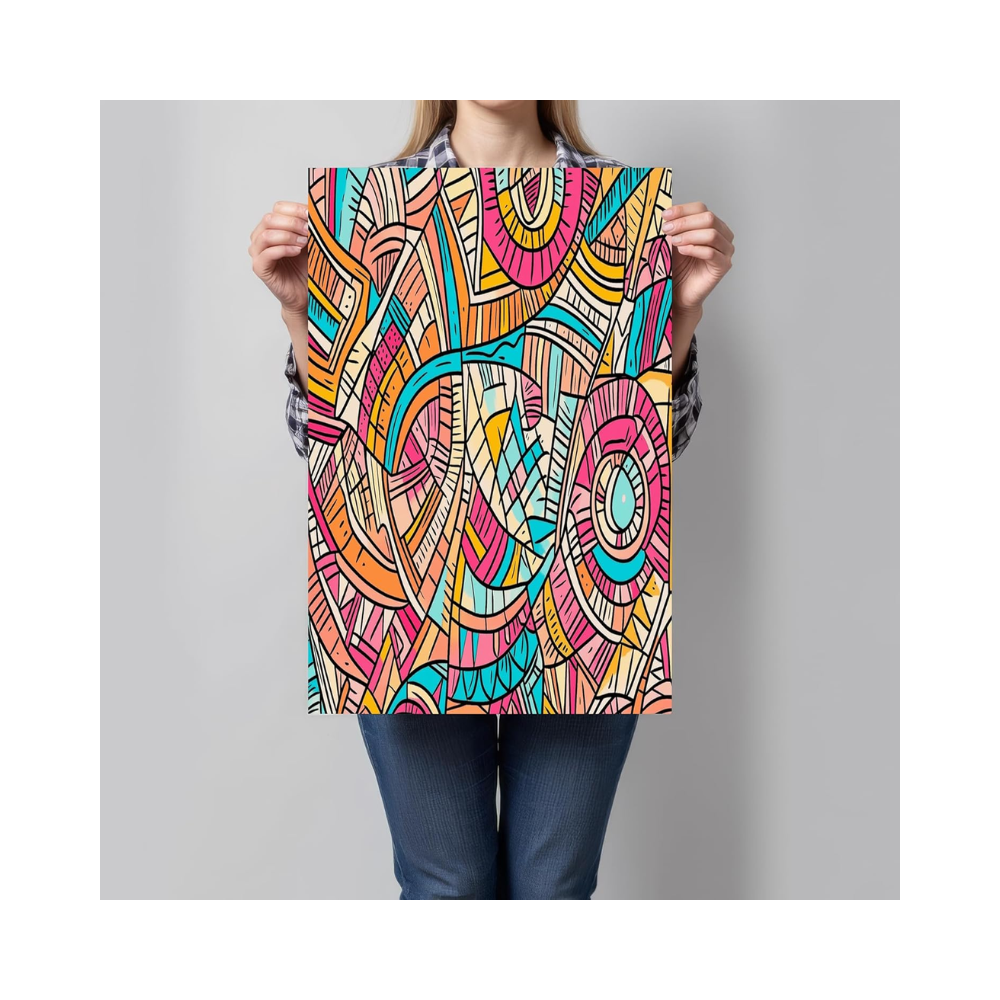 Tableau décoratif sur toile – Géométrie abstraite rouge et orange – 50 x 70 cm