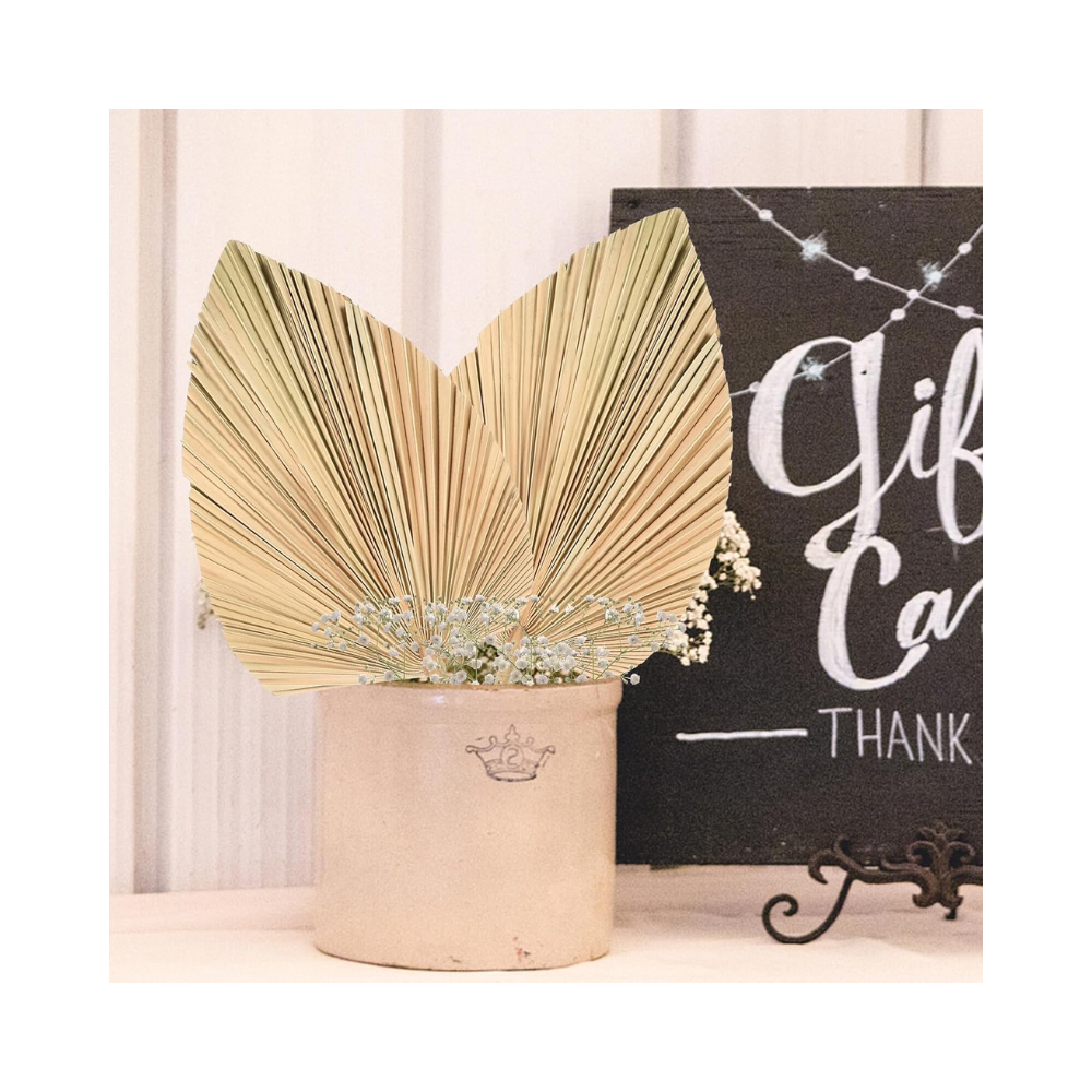 Lot de 2 Éventails en Feuilles de Palmier Séchées en Forme de Cœur