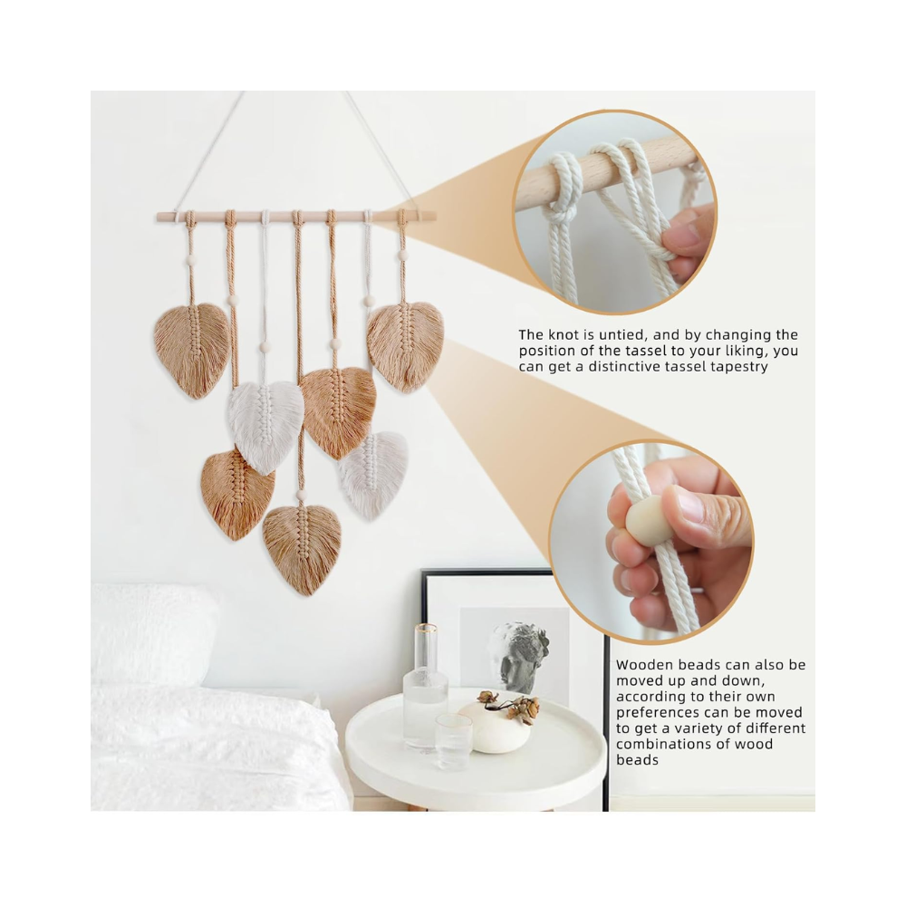Tenture Murale – Décoration Bohème en macramé avec glands et feuilles faites main