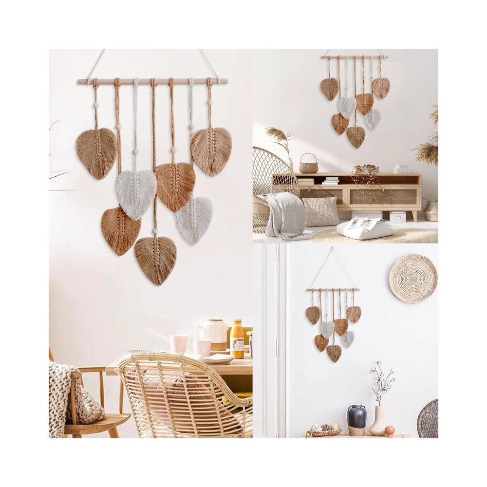 Tenture Murale – Décoration Bohème en macramé avec glands et feuilles faites main