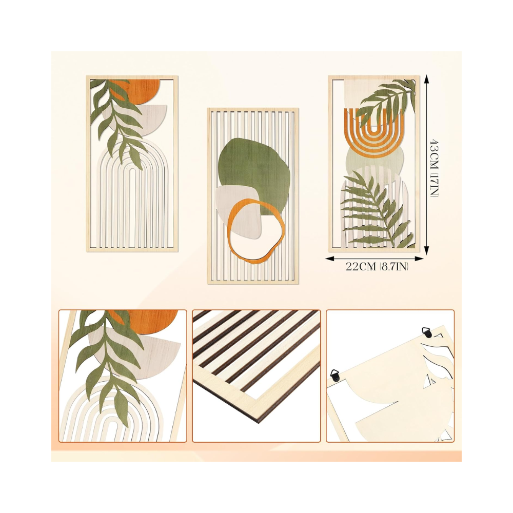 3 Pièces Décoration Murale Bohème en Bois