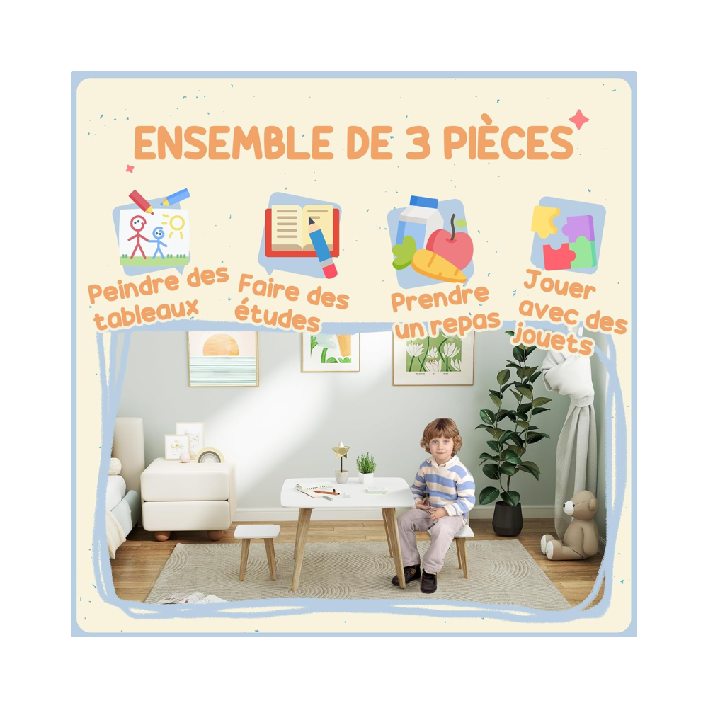 Ensemble Table et 2 Chaises pour Enfants – 3 pièces