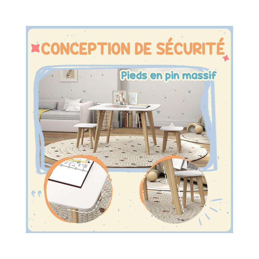 Ensemble Table et 2 Chaises pour Enfants – 3 pièces