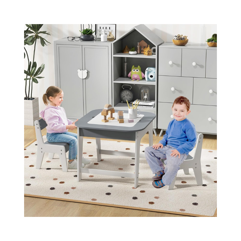 Table à Dessin pour Enfants avec 2 Chaises – Tableau Double Face et Rangement Intégré