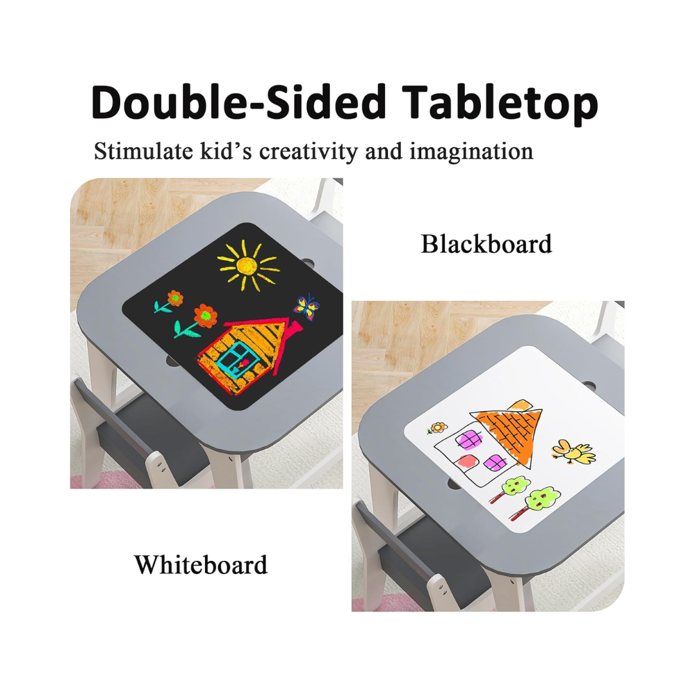 Table à Dessin pour Enfants avec 2 Chaises – Tableau Double Face et Rangement Intégré