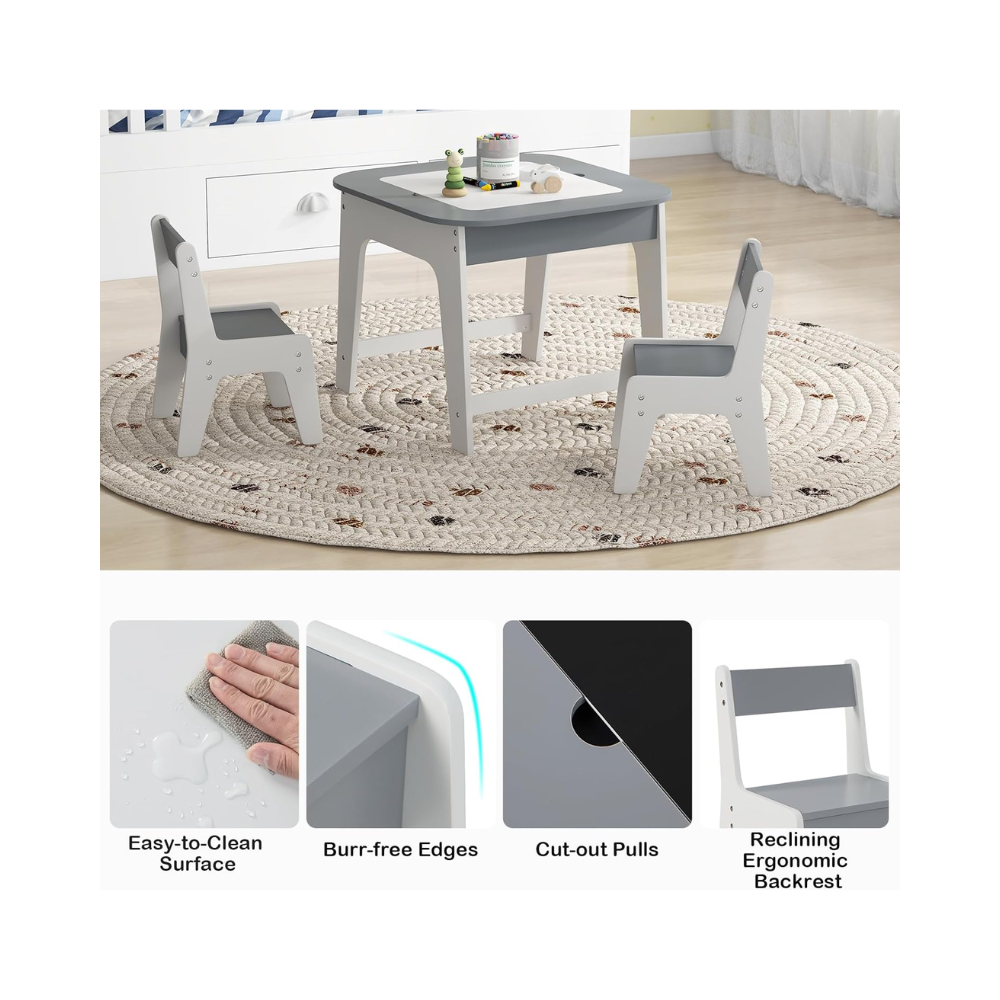 Table à Dessin pour Enfants avec 2 Chaises – Tableau Double Face et Rangement Intégré