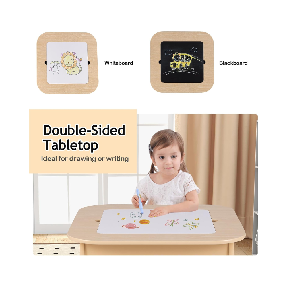 Table à Dessin pour Enfants avec 2 Chaises – Tableau Double Face et Rangement Intégré