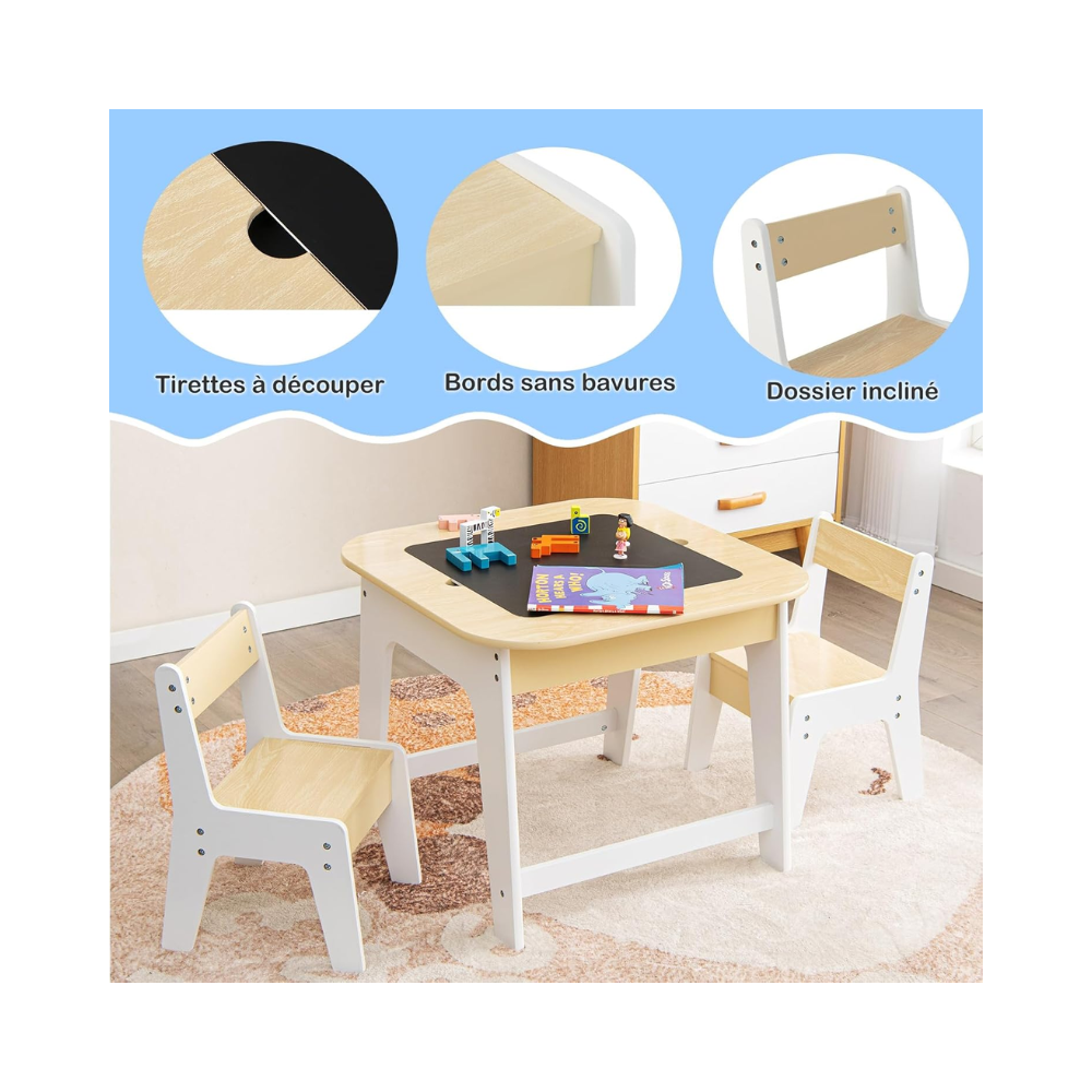 Table à Dessin pour Enfants avec 2 Chaises – Tableau Double Face et Rangement Intégré