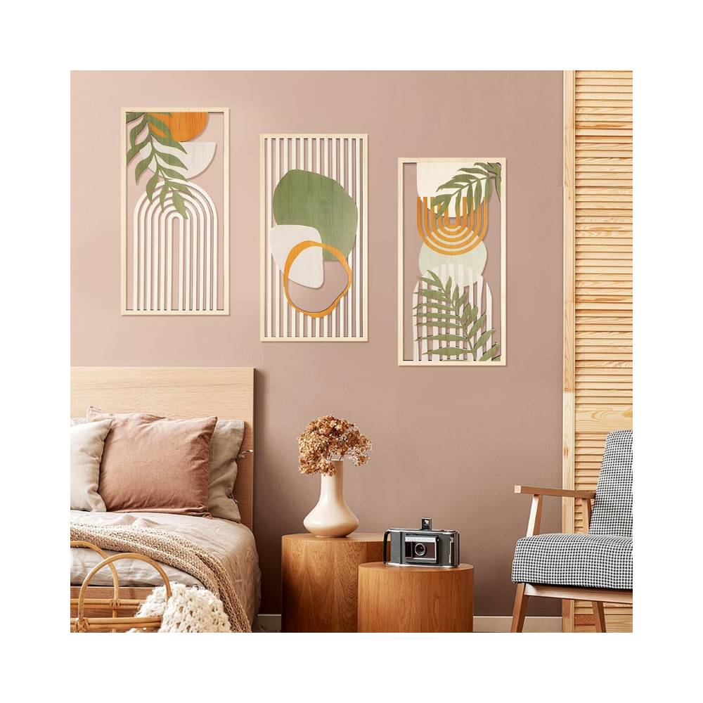 3 Pièces Décoration Murale Bohème en Bois