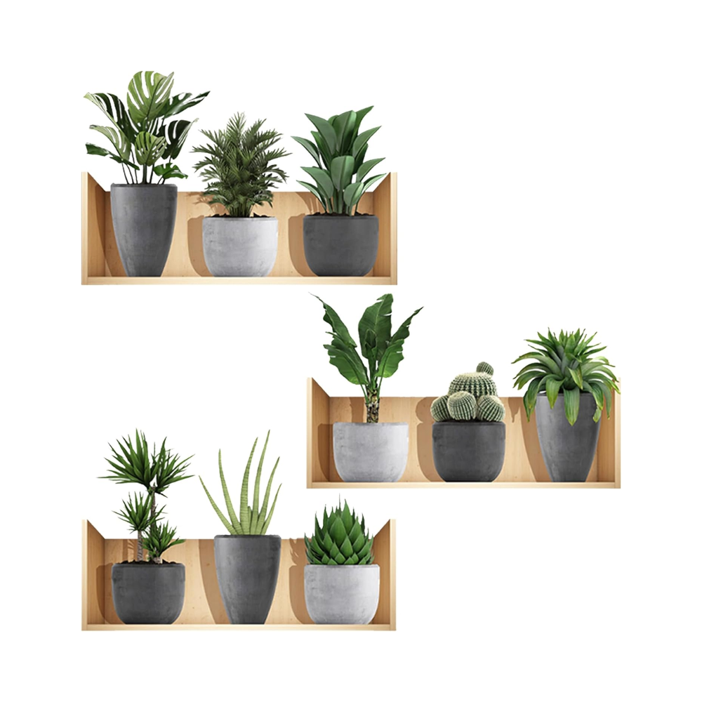 Lot de 3 autocollants muraux 3D – plantes vertes en pot