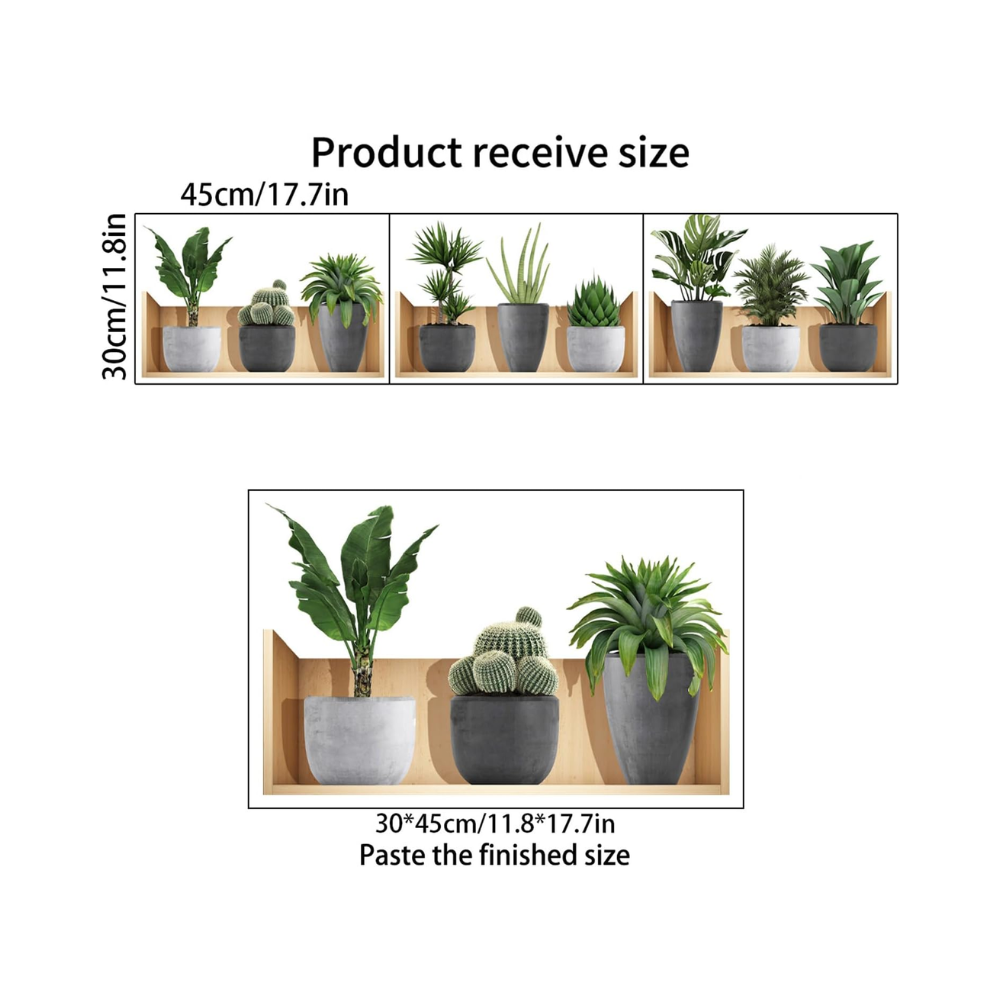 Lot de 3 autocollants muraux 3D – plantes vertes en pot