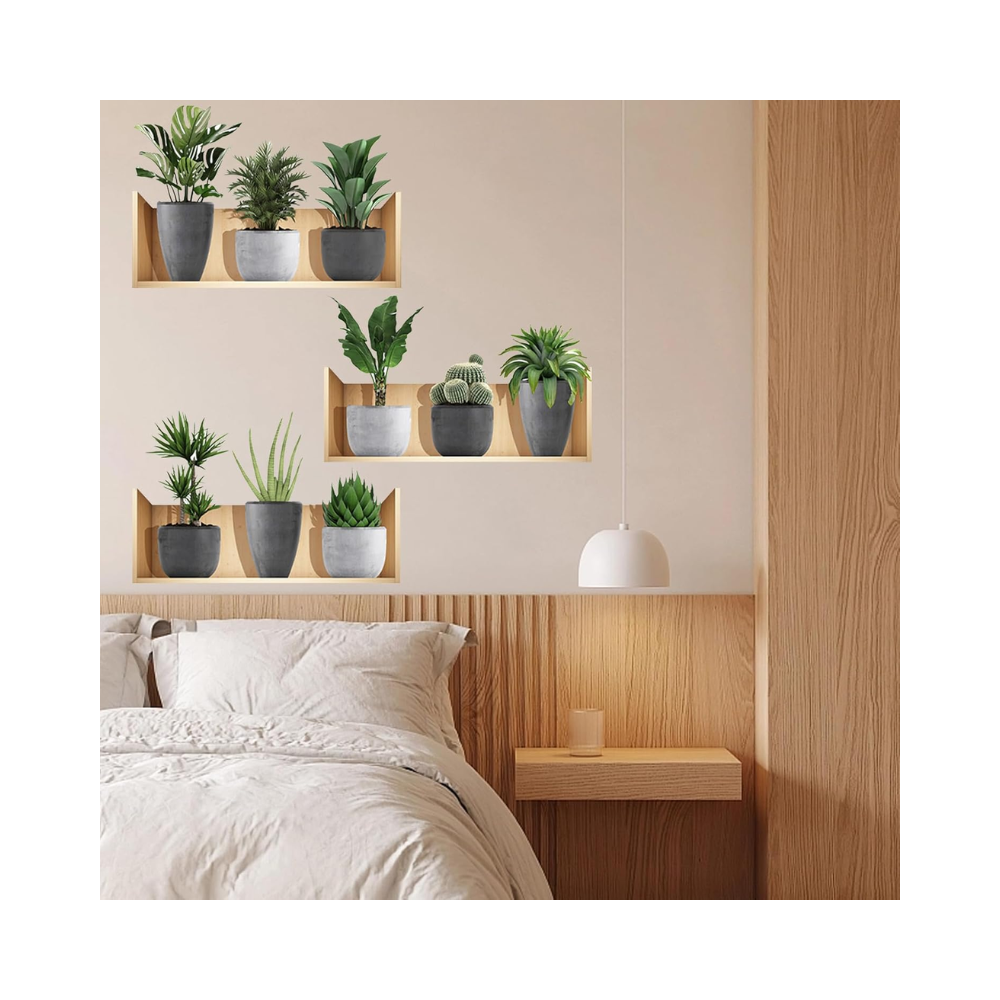 Lot de 3 autocollants muraux 3D – plantes vertes en pot