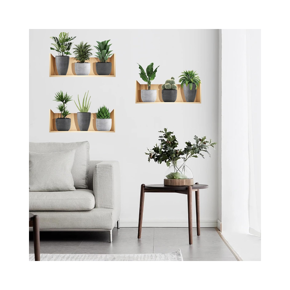 Lot de 3 autocollants muraux 3D – plantes vertes en pot