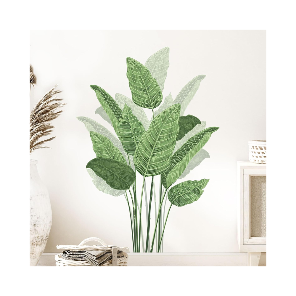 Stickers muraux plante tropicale – autocollants décoratifs amovibles – feuilles vertes