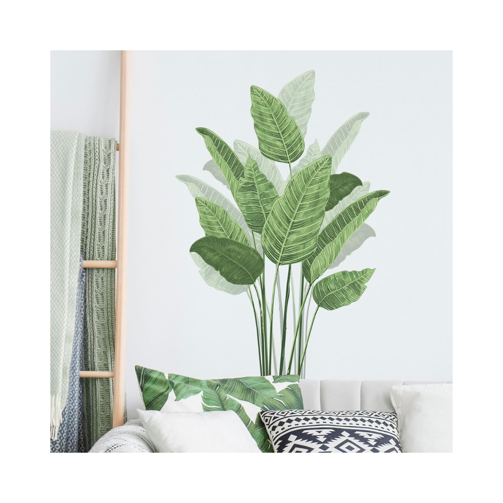 Stickers muraux plante tropicale – autocollants décoratifs amovibles – feuilles vertes