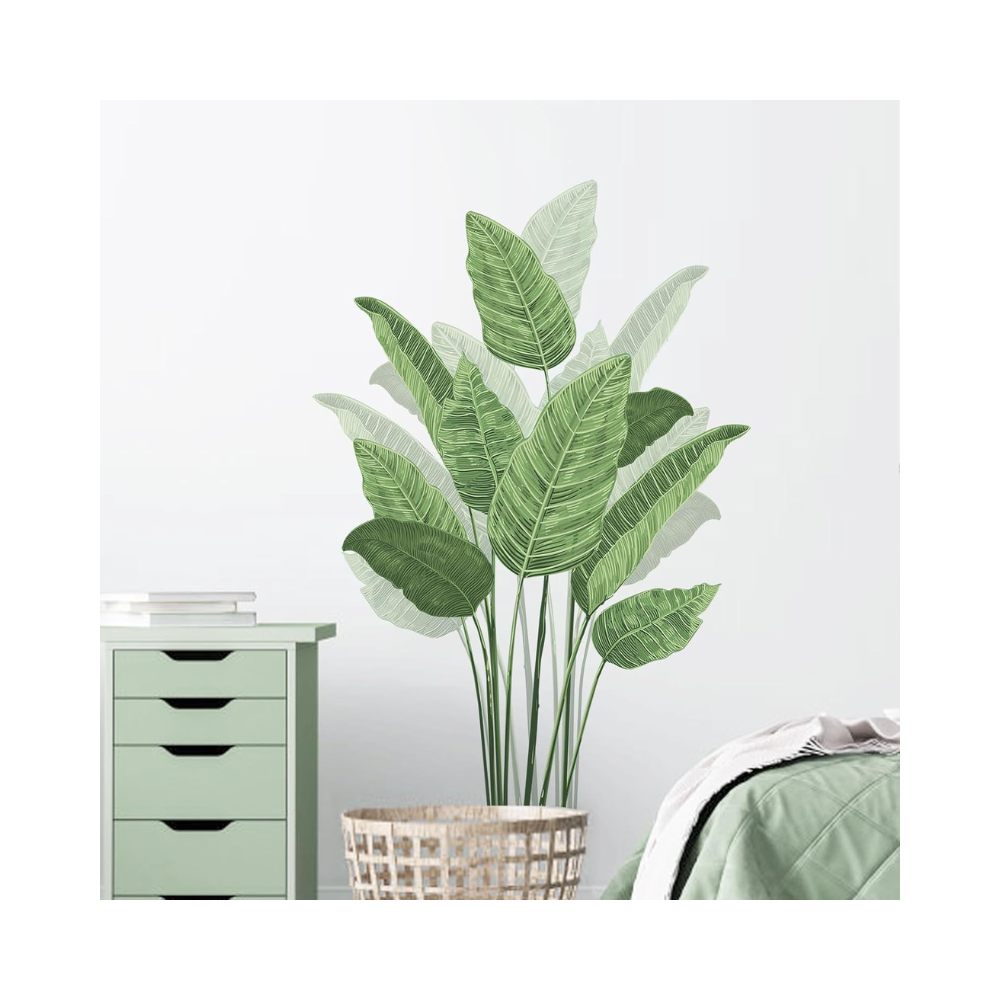 Stickers muraux plante tropicale – autocollants décoratifs amovibles – feuilles vertes