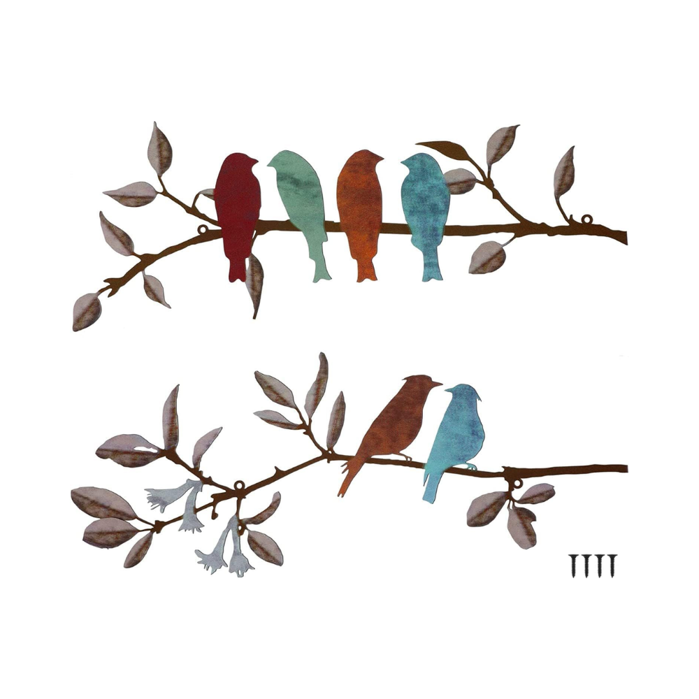 Décoration murale d'oiseau en métal, 2 pièces, Oiseaux et Feuillage