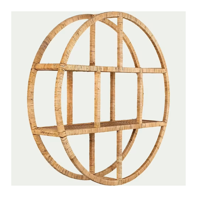 Étagère murale ronde en rotin naturel - Abisto