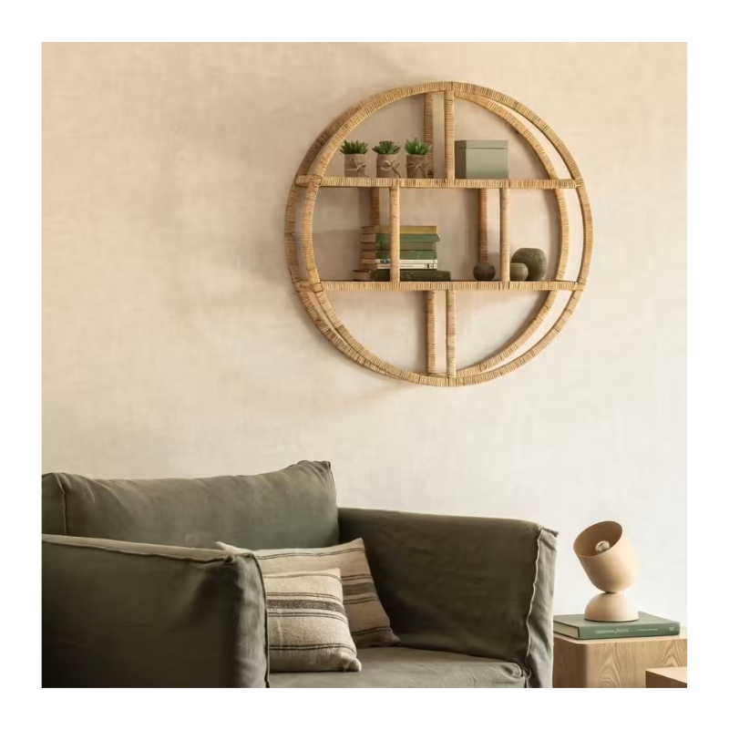 Étagère murale ronde en rotin naturel - Abisto