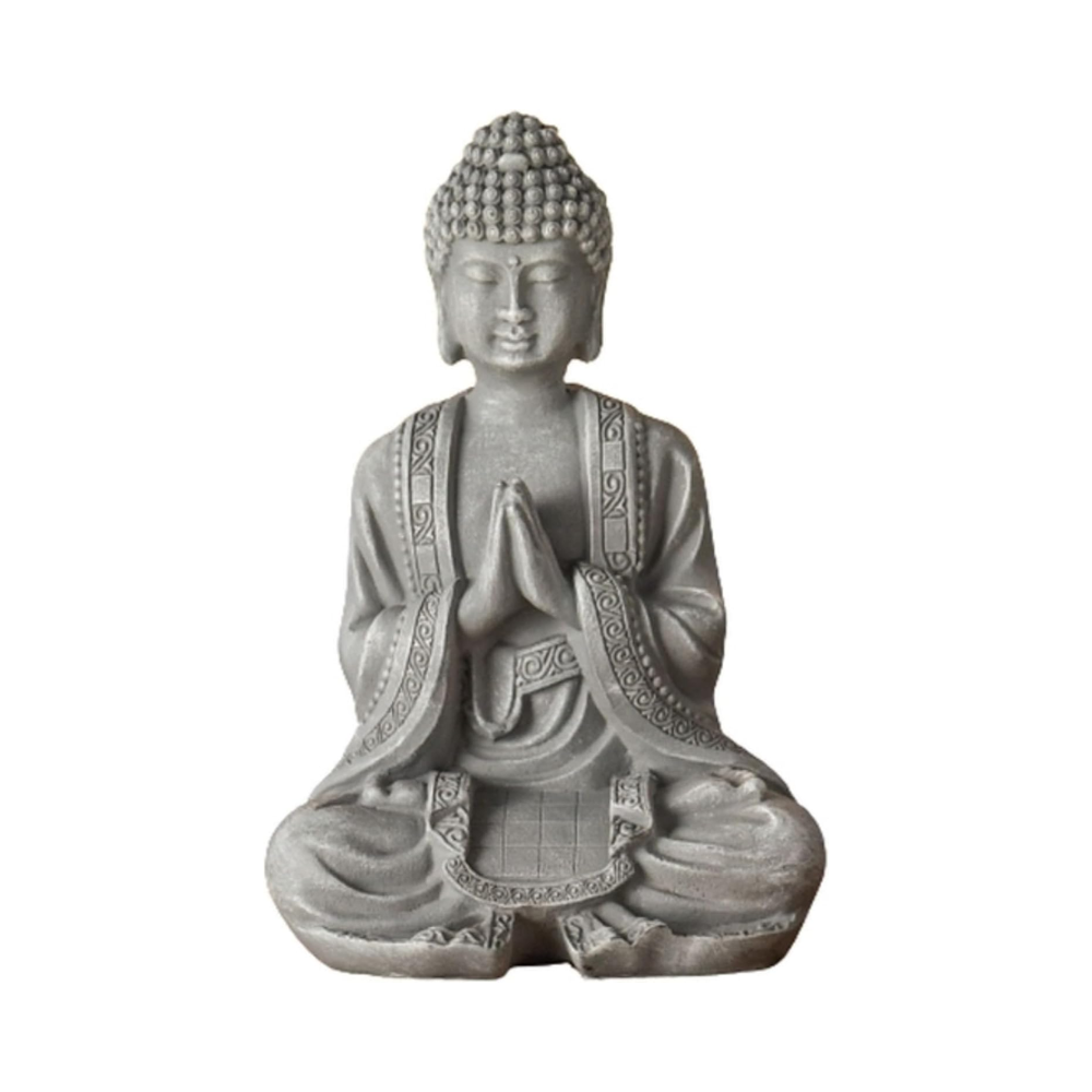 Statue Bouddha Méditation– Décoration Feng Shui Porte-Bonheur Grise 12 cm